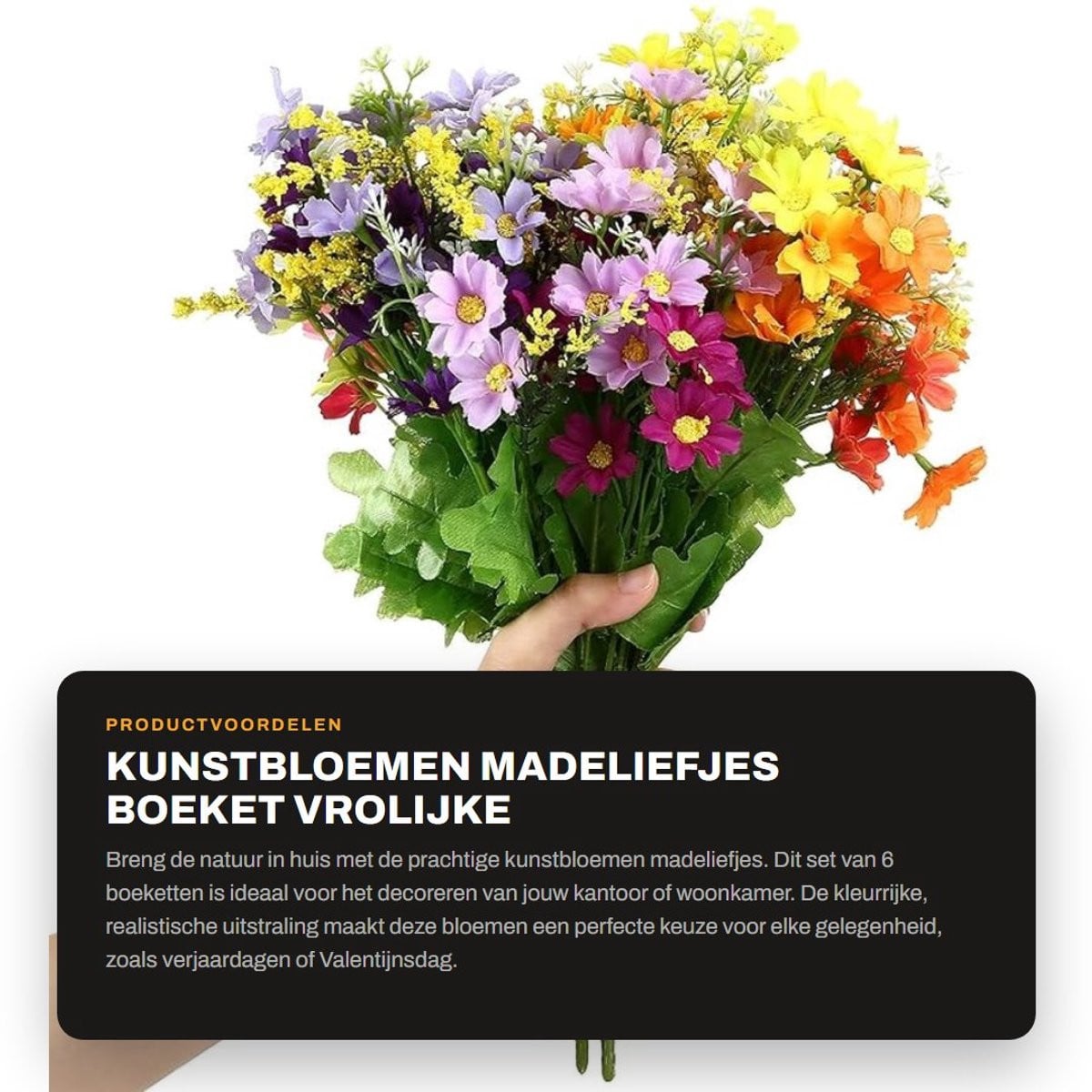 Dailygoods Kunstbloemen Madeliefjes 6 Stuks - Realistisch Zijden Kunstboeket voor Lentedecoratie