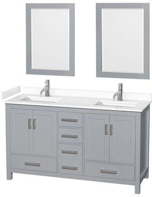 Wyndham Collection Sheffield Double Bathroom Vanity Set, Cultured Top, 24-Inch Mirrors