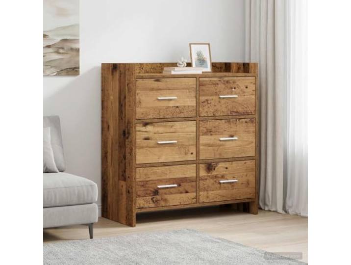 Jkghdrt Sideboard Altholz 75x33x80 cm Holzwerkstoff mit Metallgriffen Sideboard aus Holzwerkstoff, Altholz-Optik, rechteckiger Korpus, mehrere Fächer, schlichte Metallgriffe, für Esszimmer