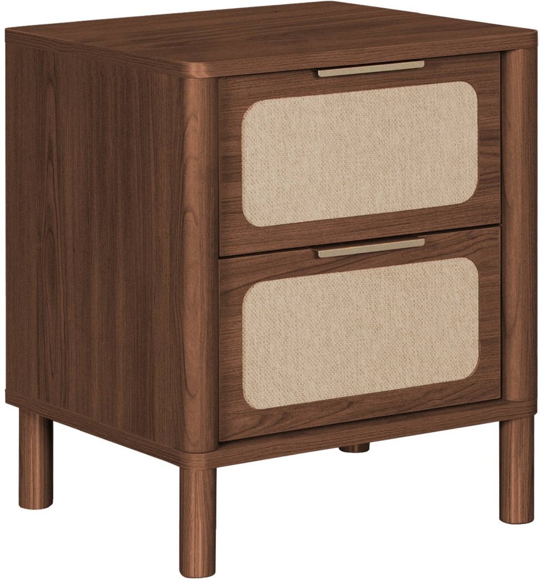 Sweek Etta Vintage nachtkastje met 2 lades, houtdecor en rietwerk