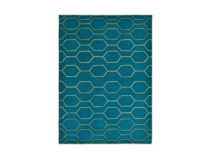 Handgetufteter Designer Wollteppich „Arris“, verschiedene Grössen Petrol & Gold WEDGWOOD