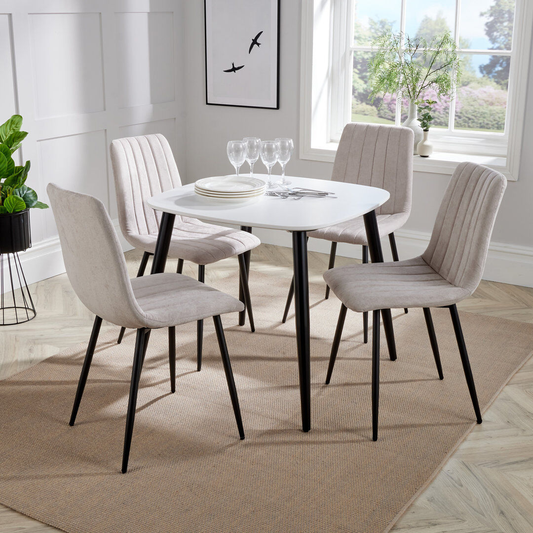 George Oliver Sisquoc 800mm Square Table & 4 Fabric Chair Set Platinum/White 4