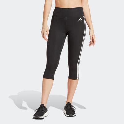 Trainingstights ADIDAS PERFORMANCE "TRAIN ESSENTIALS 3STREIFEN HIGHWAISTED 3/4", Damen, Gr. S, N-Gr, schwarz (schwarz, normal, gr.), Obermaterial: 85% Polyester, 15% Elasthan, clean, 3/4-Länge, Hosen, Sportleggings, atmungsaktiv, schnell trocknend