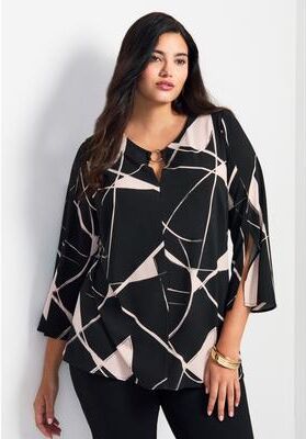 Plus Size Women's Audrey Ring Detail Top by Avenue in Vibrant Red (Size 16)