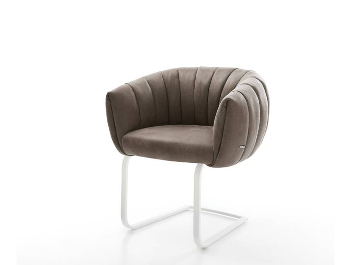 Freischwinger Jada-Flex Mikrofaser Taupe Vintage Freischwinger flach Weiß Taschenfederkern, Esszimmerstühle
