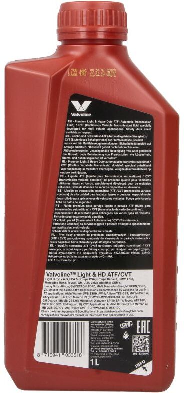 Getriebeöl VALVOLINE 908830 LIGHT HD ATF CVT 1L