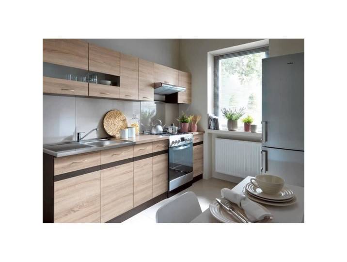 JUNONA Cuisine complète 2m40 - 7 éléments - Décor chêne sonoma - plan de travail inclus