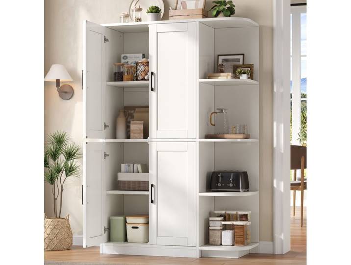 Buffet de cuisine haut SENVIRO - 103 x 40 x 163 cm 4 portes 4 niches blanc