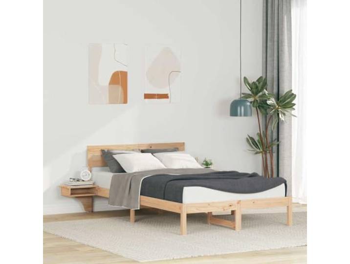 RJPLMFV Bettgestell, Kiefernholz, massiv, Braun, 140 x 190 cm Mit Kopfteil, Lattendesign, ohne Lattenrost, einfache Montage, einfache Pflege