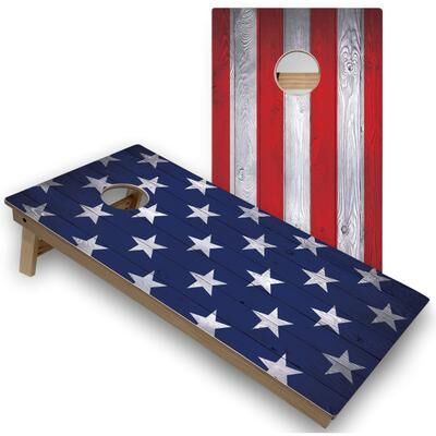 Skip's Garage Solid Wood Cornhole Boards - American Flag Split Design
