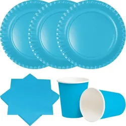 Party Deko Set türkis blau Einweggeschirr für 20 Personen Teller, Becher, Servietten Hochzeit Geburtstag