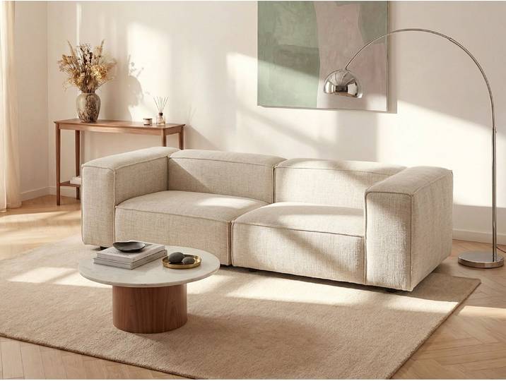 Modulares 3-Sitzer-Sofa aus beigem Chenillestoff RUZOLO