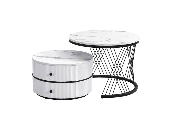 Set de 2 tables basses blanches avec 2 tiroirs 60x60x46 cm