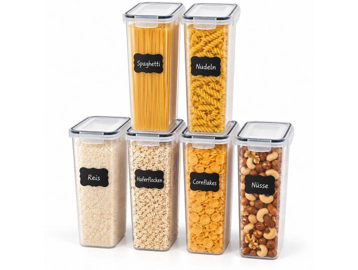 Relaxdays Vorratsdosen Transparent 6er-Set 2,8 l, Kunststoff, Küchenzubehör, Vorratsbehälter, Vorratsdosen