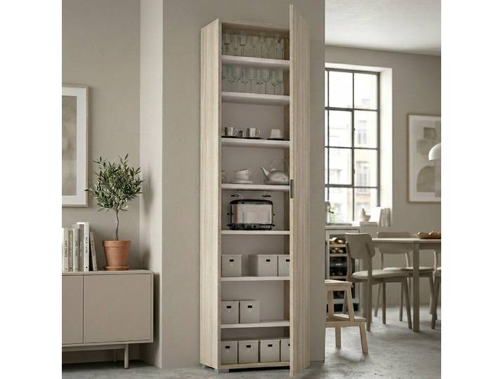 Abuela - Armoire Multifonction 1 Porte\, 50x182h cm Chêne\, 7 Étagères Fab. en Italie