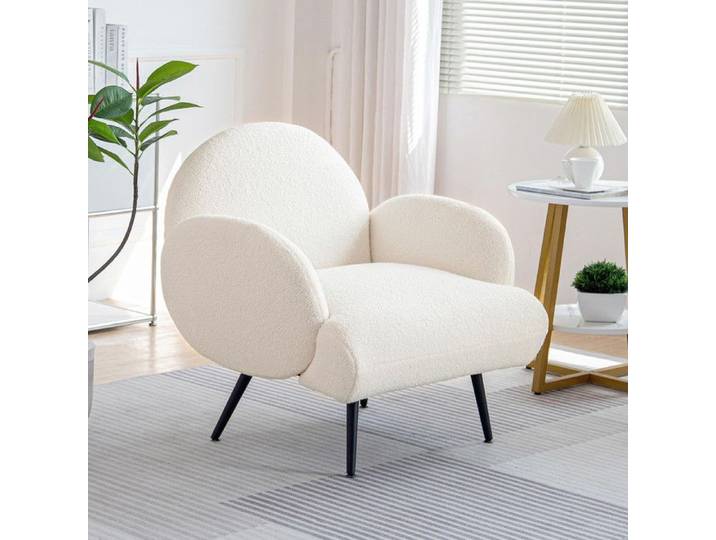 DYHOME Fauteuil de Salon Moderne Fauteuil Relax avec Pieds en métal FauteuilScandinave pour Chambre Tissu en peluche Blanc