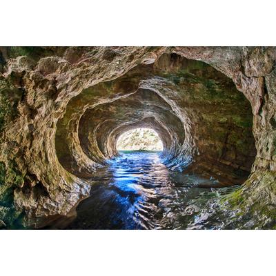 Fototapete PAPERMOON "GROTTE-NEUSEELAND HÖHLE STROM BERGE MEER FLUSS FELSEN", bunt, B:2,5m L:1,86m, Vlies, Tapeten
