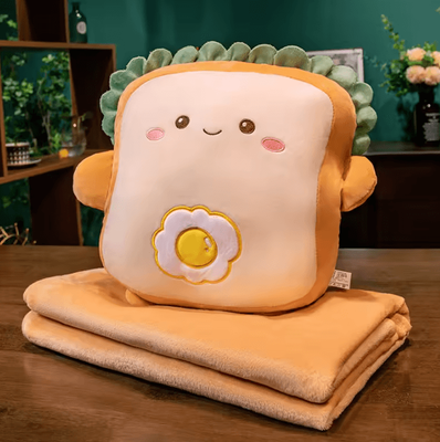Inspire Curations Cute Toast 3 In 1 Pillow Blanket With Hand Warmer mianbao 80x100m