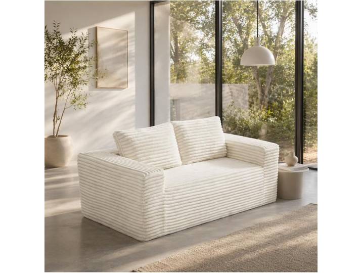 WOVREO canapé 2 places compressé beige en velours côtelé assise profonde sans montage