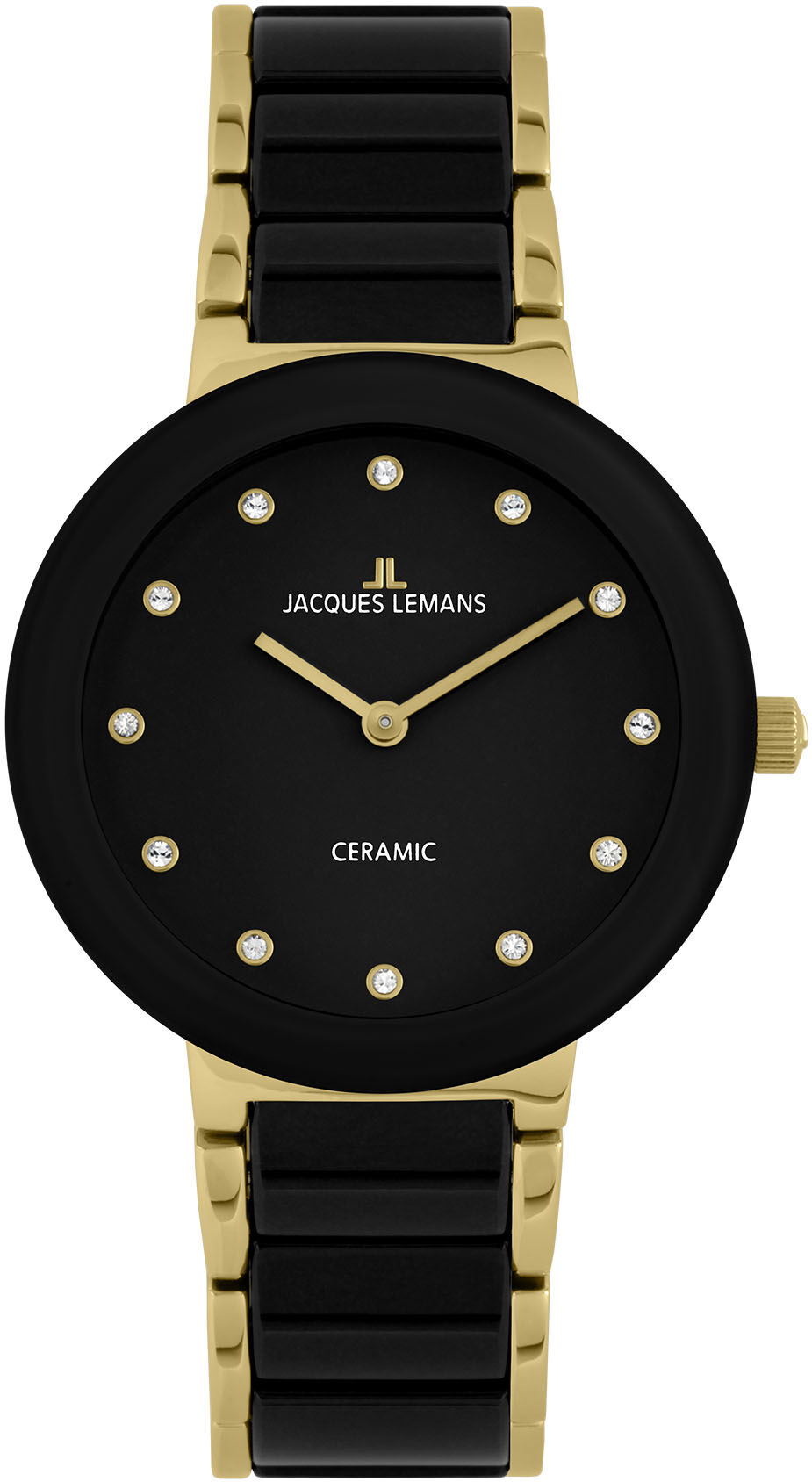 Keramikuhr JACQUES LEMANS "Monaco", gold (schwarz, goldfarben), Armbanduhren, Damen, Keramikuhr, Quarzuhr, Armbanduhr, Damenuhr, bis 10 bar wasserdicht, Glaskristalle