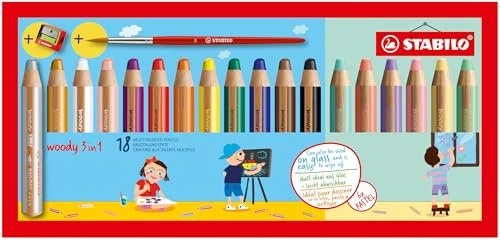 STABILO Woody 3-in-1 - 18 Farben mit Anspitzer und Pinsel