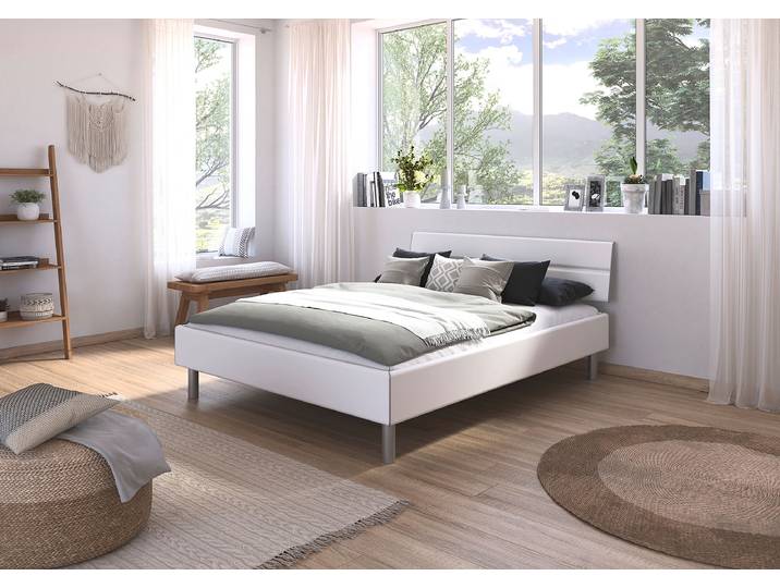 Bettgestell Mavi 160 x 200cm Spanplatte, lackiert Weiß/Alpinweiß