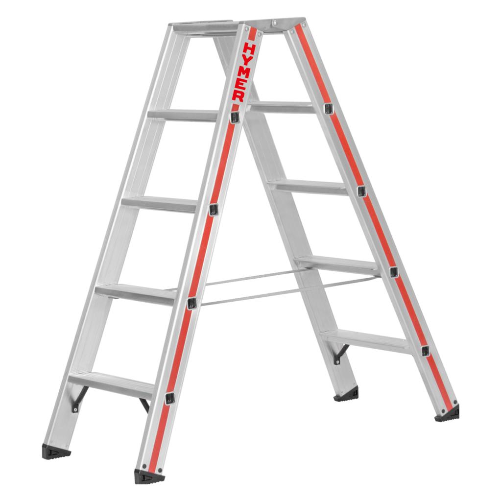 Hymer-Leitern Stufenstehleiter. beidseitig begehbar. 2x5 Stufen.Länge 1.30 m (Stehleiter, 130 cm) (802410)