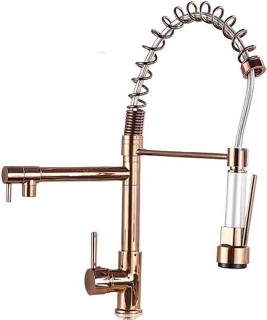 Famanu Küchenarmatur mit ausziehbarer Duschbrause, 360° drehbar, Roségold