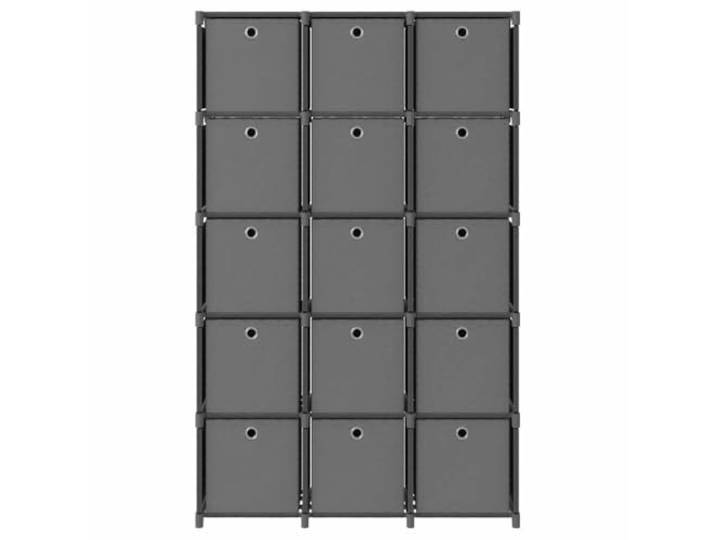 GFMGUEMV Würfelregal mit 15 Boxen Grau 103x30x175,5 cm, Standregal aus Stoff und Stahlrahmen mit 15 offenen Fächern und Stoffboxen für Stauraum und Ordnung