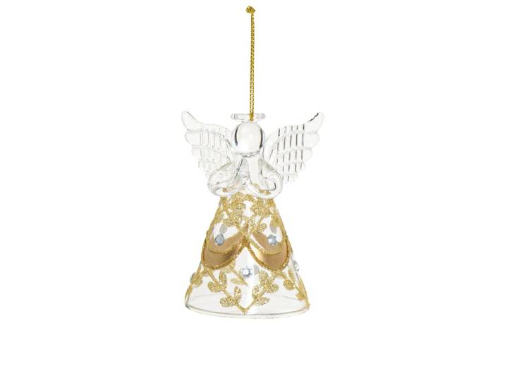 Weihnachtsdeko Engel aus Glas, goldfarben und transparent