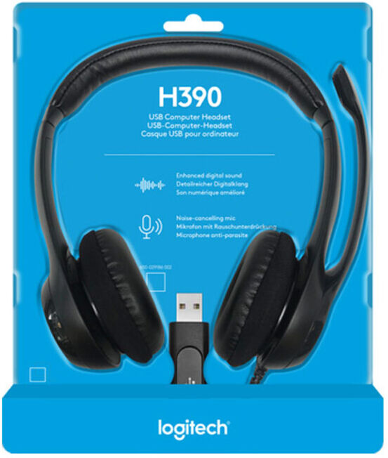 Logitech Casque stéréo H390 USB noir Retail ; mediacom (981-000406)