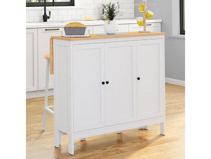 IDMARKET Ensemble table de bar îlot Achille et 2 tabourets bois blanc plateau façon hêtre