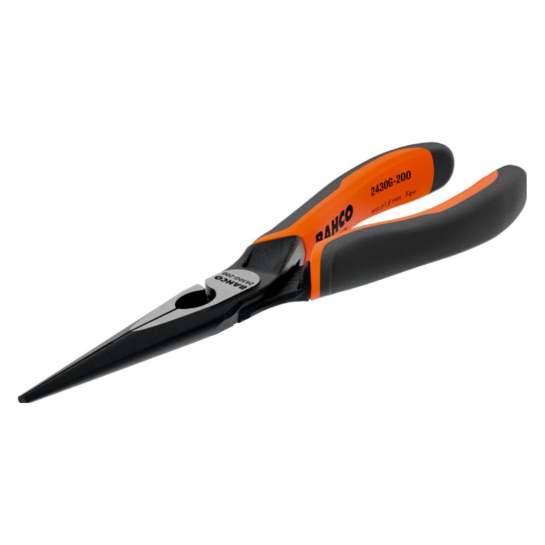 Bahco ERGO Flachrundzange mit Öffnungsfeder, Zwei-Komponenten-Griffen, lange Backen, phosphatiert(140 mm (140 mm) (2430 G-140 IP)