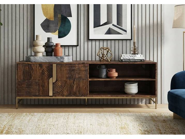 TV Board 180cm 'Marvello' Mango braun & Metall goldfarbig hängend oder stehend