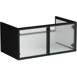 Liquid Waschtischunterschrank, Wandmontage, Korpus mit 2 gerahmten Glastüren (Softclose) mit Griffen, 1000 x 550 x 410 mm, Material Korpus: MDF lackiert, Material Türen: MDF lackiert + gehärtetes und geriffeltes, skandinavisches Ornamentglas, Farbe Korpu