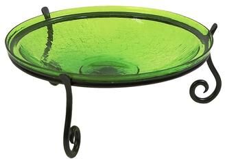 Achla Designs Reflective Crackle Glass Birdbath Bowl With Short Stand II, 14 Inch Diameter, Cobalt Blue