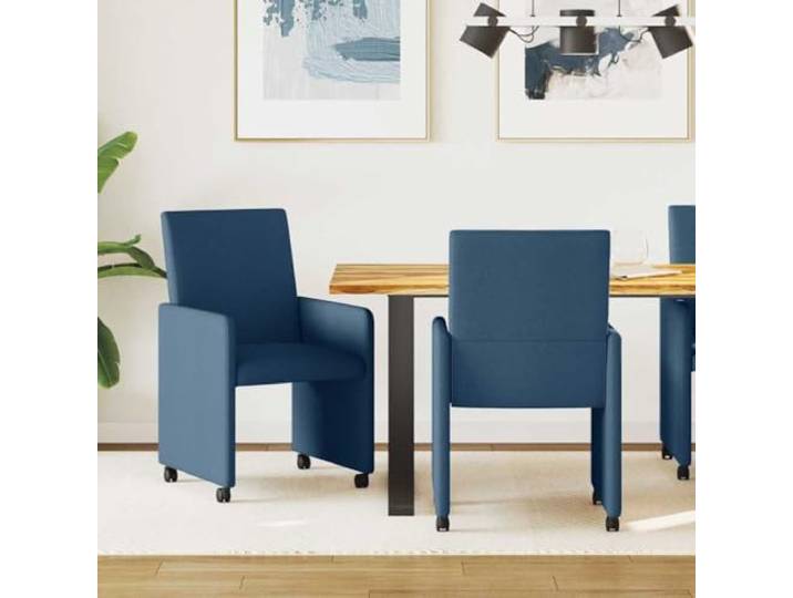 KTHLBRH Esszimmerstuehle mit Rollen 2 STK Stoff Blau 57x66x94 cm Stoffbezug Blau, Sperrholz und Metallrahmen, Armlehnen, Rollen, einfache Montage