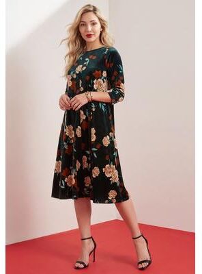 Plus Size Women's Velour Swing Drape Dress by Roaman's in Emerald Layered Flowers (Size 26/28)