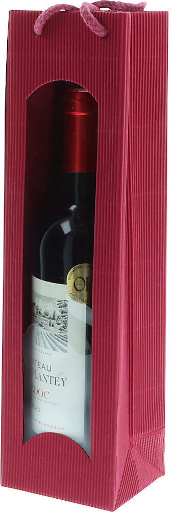 kaiserkraft Geschenktragetasche, offene Welle, mit Fenster, für 1 Flasche, bordeaux, ab 10 Stk