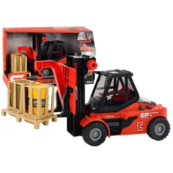 Roter Gabelstapler 1:16, bewegliche Gabeln, Geräusche, Lichter
