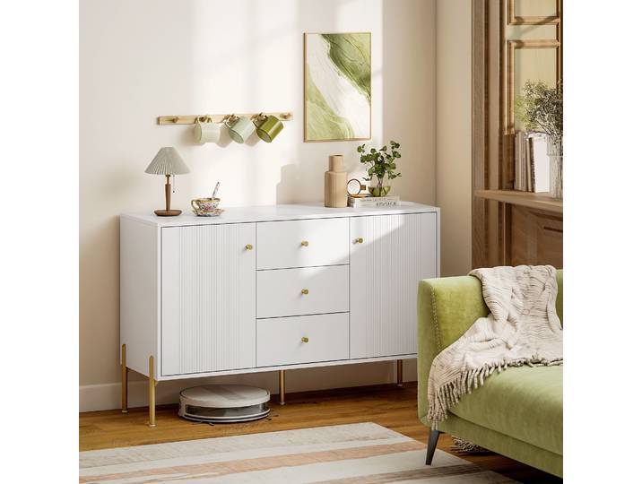 HOMCOM Bahut Moderne 2 Portes 3 Tiroirs Blanc 120x76 cm