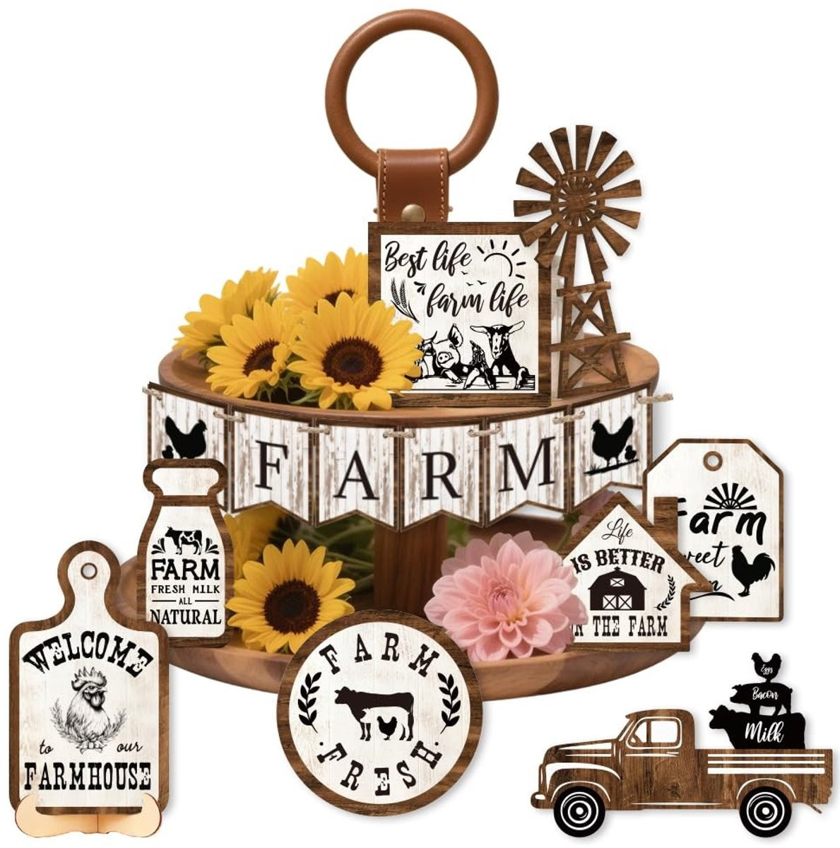 Dailygoods Set van 16 houten dienbladen in diverse maten voor vintage boerderij decoratie