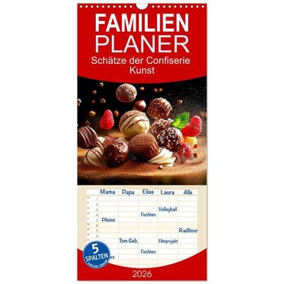 Familienplaner 2026 - Schätze der Confiserie Kunst mit 5 Spalten (Wandkalender, 21 x 45 cm) CALVENDO