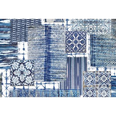 Fototapete ARCHITECTS PAPER "Atelier 47 Patchwork 3", blau (blau, weiß, goldfarben), B:4m L:2,7m, Vlies, Tapeten, Vlies, Wand, Schräge, Decke