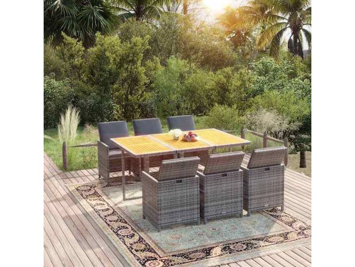 Ensemble à manger de jardin coussins 7pcs Résine tressée Gris 3095551