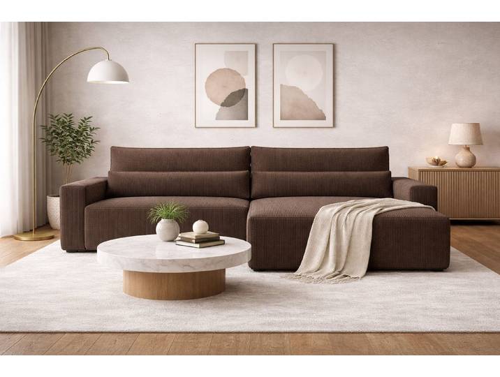 yourhouse24 Ecksofa Design-Polsterecke in Trend-Cord – Mit Schlaffunktion & Bettkasten