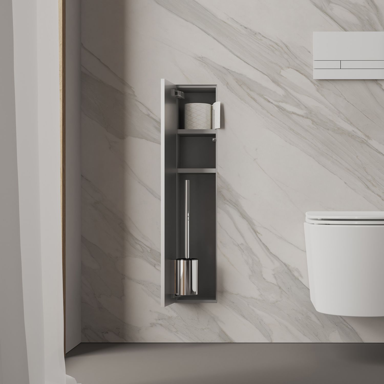 Kronenbach Cube Design WC-Modul - Unterputzmodell 15,4 x 80,3 cm, Türanschlag links, Accessoires, KB100248BFB, aluminium