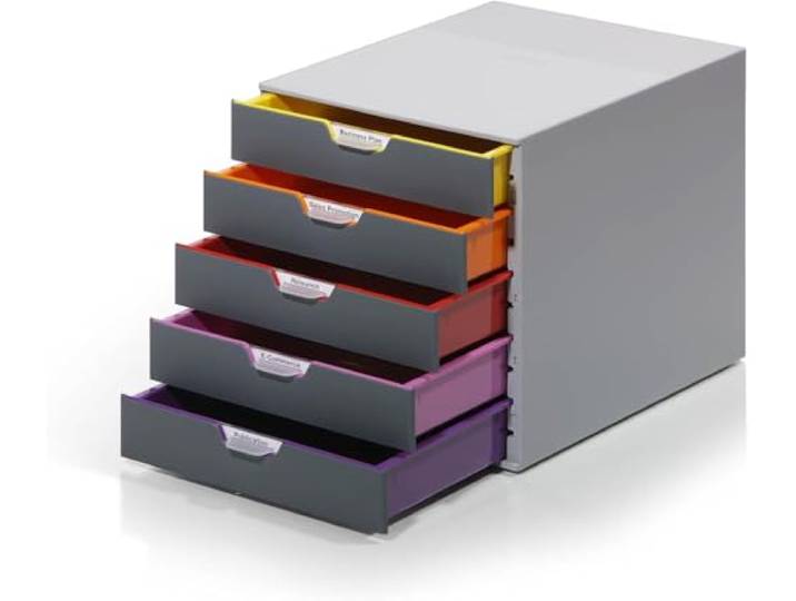 Durable 760527 Ladebox A4 (Varicolor) 5 compartimenten, met etiketten voor het labelen, veelkleurig, met etiketten voor de etikettering