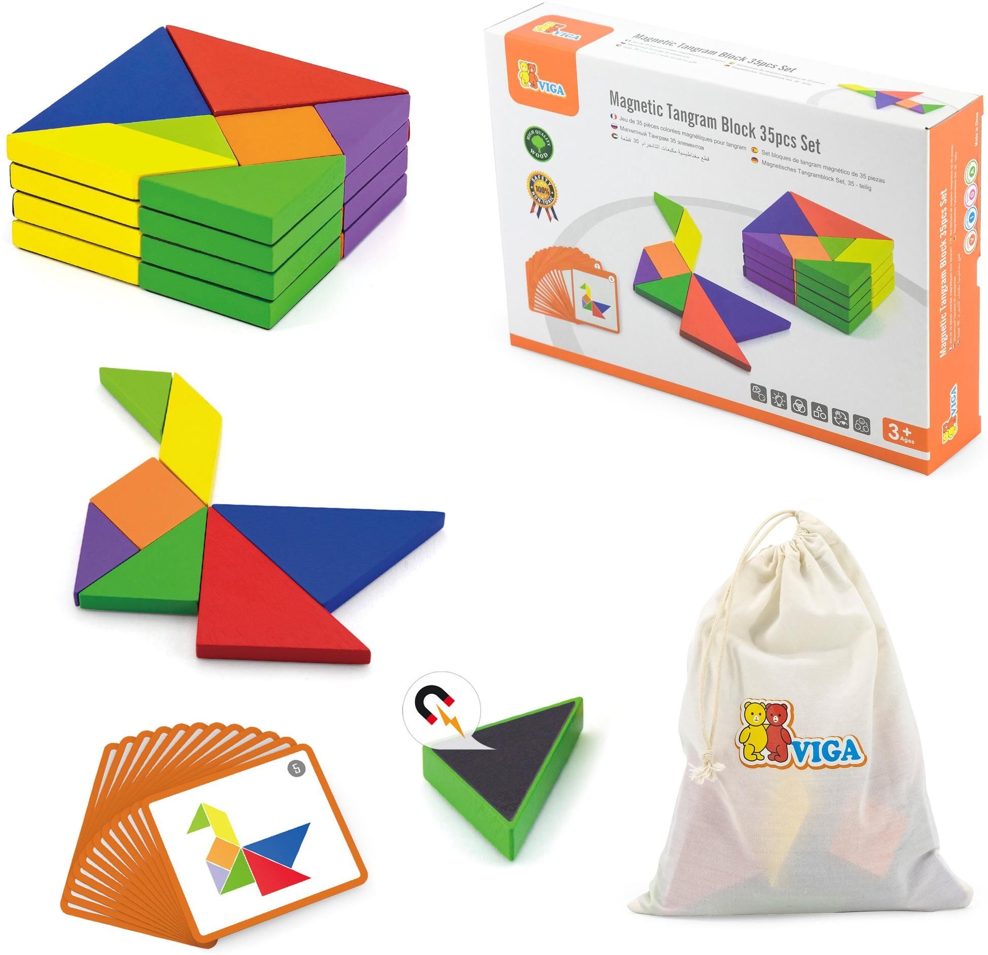 Spielbausteine VIGA HOLZSPIELZEUG "Magnetic Tangram", Kinder, bunt (mehrfarbig), Spielbausteine Spielbausteine mehrfarbig Einheitsgröße