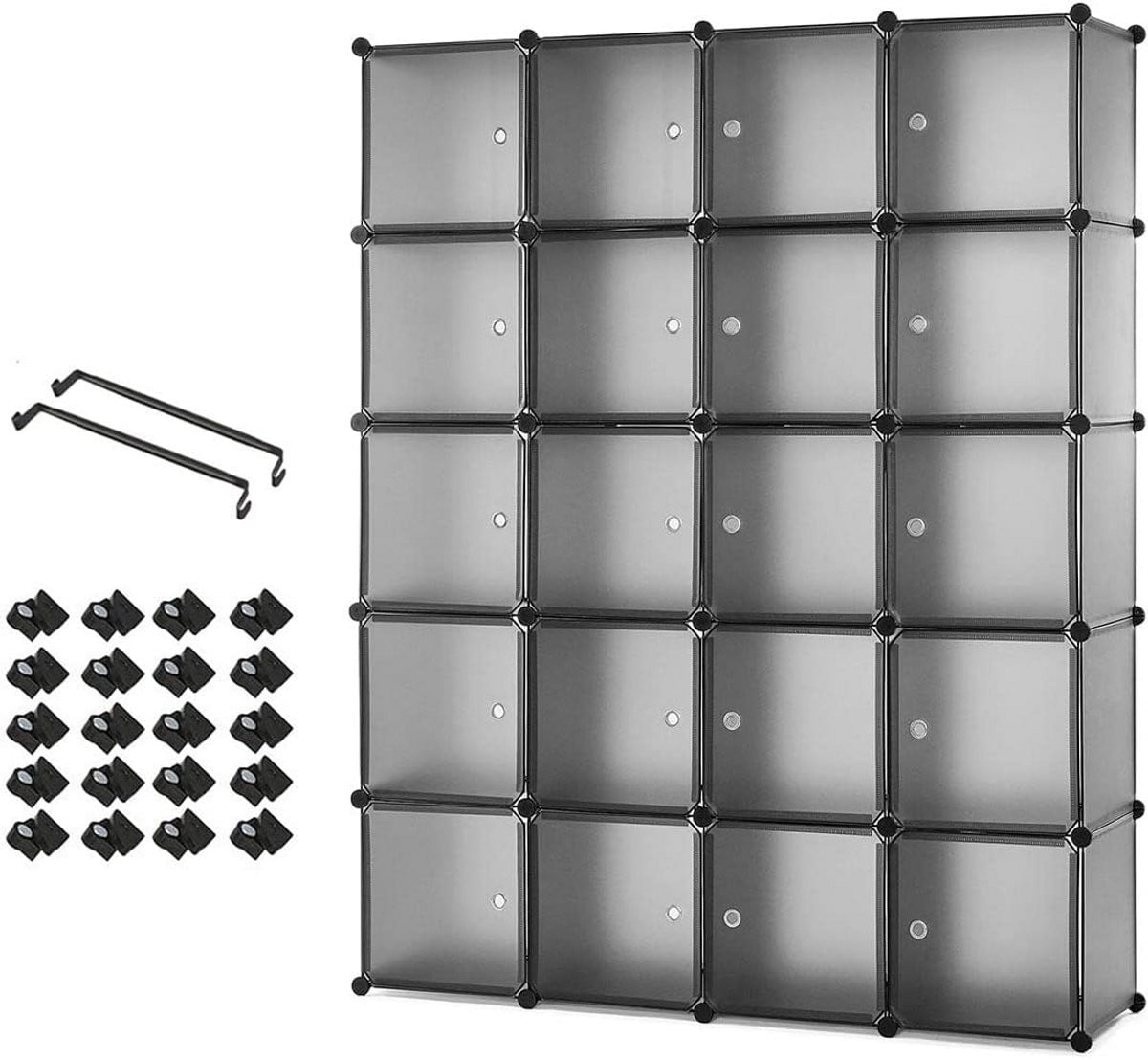 Modulaire Kledingkast met 20 Kubussen en Kledingstangen - Ruimtebesparende Opbergkast in het Grijs